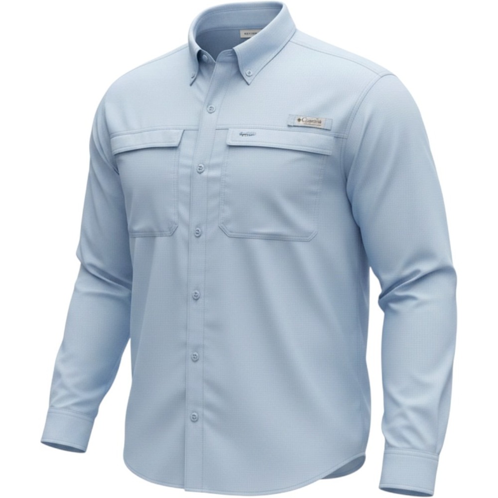 Columbia PFG Mens XXL‎ Light Blue Long Sleeve Fishing Shirt Ripstop XM7102